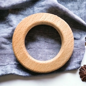 3.14 Inch 80 mm Round Flat Wood Rings - Beech Wood - Food Safe Finish - Wood Jewelry Parts - Wood Jewelry Ring