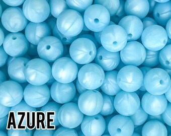Cuentas de silicona azul celeste de 12 mm, 5-1000 unidades (también conocidas como Metallic Sky o Metallic Wedgwood). Venta al por mayor de cuentas de silicona a granel.