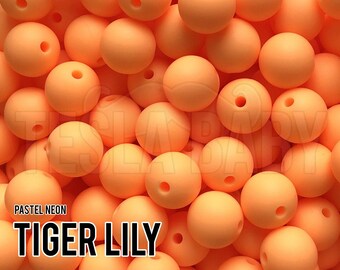 12 mm Tiger Lily Silicone Beads - Pastel Neon - 5-1,000 (aka bright orange, neon orange, pastel orange) Bulk Wholesale