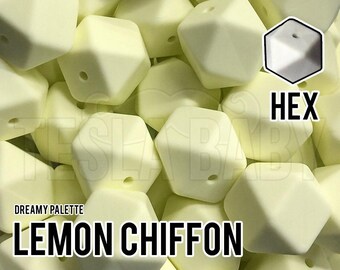 17 mm Hexagon Lemon Chiffon Silicone Beads - Dreamy Palette - 5-1,000 (aka light yellow, pastel yellow) Bulk Silicone Beads