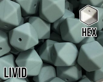 17 mm Hexagon Livid Silicone Beads 5-1,000 (aka Medium Blue, Bluish Grey)