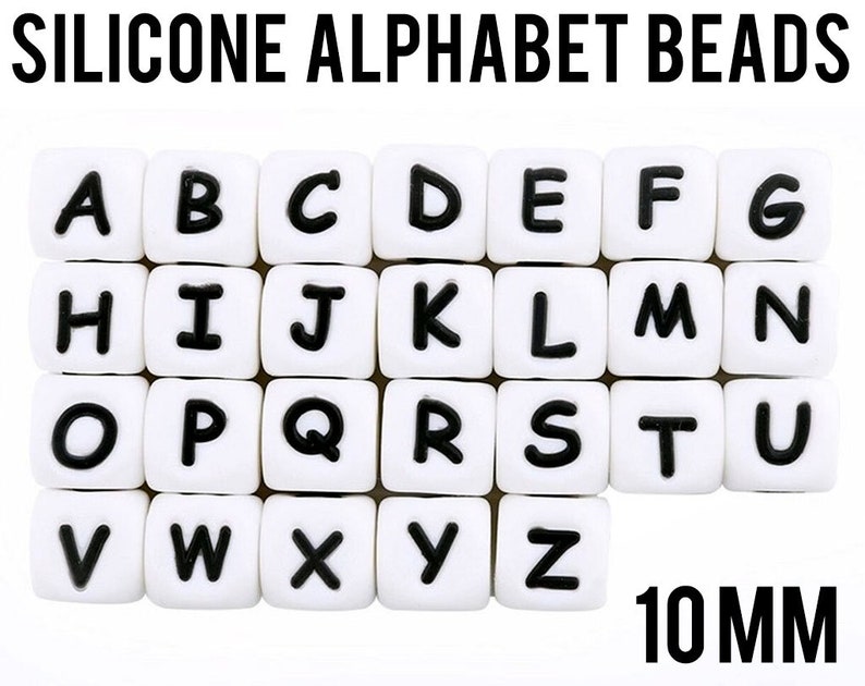 A-Z Silicone Alphabet Cube Beads 10 mm square Bulk Silicone Beads Wholesale DIY Jewelry image 1