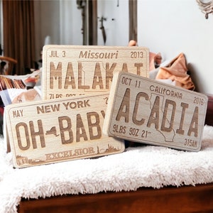 Large Custom License Plate Wood Shape and Wood Toy 2.55 in x 4.44 in - DIY Wood - Maple - Montessori - Pregnancy Announcement