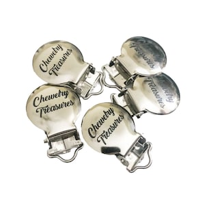 Engraved Metal Round Suspender Clip - Circle Suspender Chain Clasp - Engravable Clips