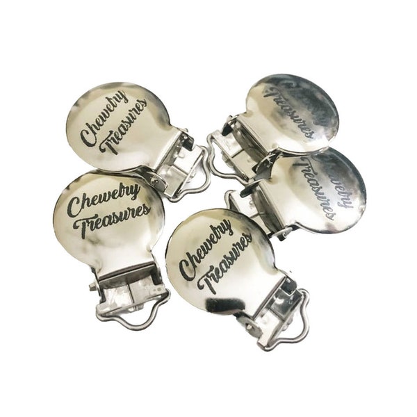 Engraved Metal Round Pacifier Clip - Circle Pacifier Chain Clasp - Engravable Clips