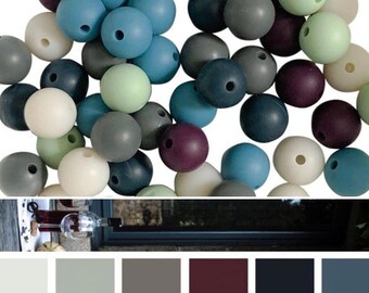 60 Bulk Silicone Beads - Farmhouse Picnic - Wedgewood, Violet, Prussian, Steel, Sweet Mint, Seal - Bulk Silicone Beads Wholesale