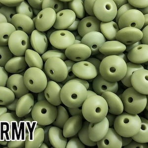 Small Abacus Lentil Saucer Silicone Beads in Army - 12 mm x 7 mm - Bulk Silicone Beads Wholesale - DIY Jewelry