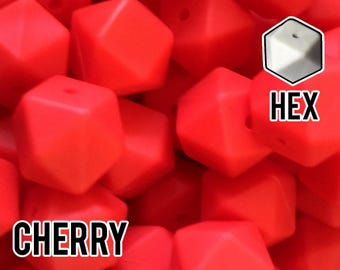 17 mm Hexagon Cherry Silicone Beads 5-1,000 (aka Scarlet Red, Bright Red)