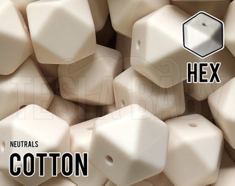 Silicone Beads, 17 mm Hexagon Cotton Silicone Beads 5-1,000 (aka off white, ivory, white, neutral) Bulk Silicone Beads Wholesale