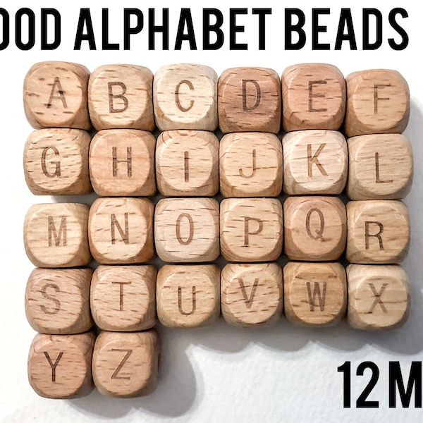 B-Z Wood Alphabet (Out of stock of letter A) - 12 mm square - Bulk Wood Beads Wholesale - DIY Jewelry