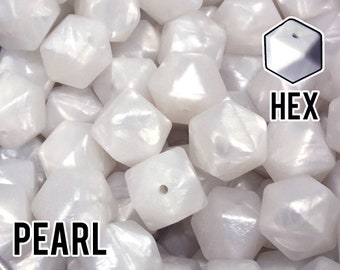 Silicone Beads, 17 mm Hexagon Pearl Silicone Beads 5-1,000 (aka Metallic White) - Bulk Silicone Beads Wholesale