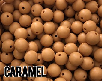 Silicone Beads, 15 mm Caramel Silicone Beads 5-1,000 (aka Light Brown, Tan, Mustard) Bulk Silicone Beads Wholesale