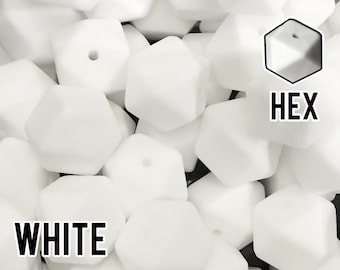 Silicone Beads, 17 mm Hexagon White Silicone Beads 5-1,000 (aka Snow) - Bulk Silicone Beads Wholesale