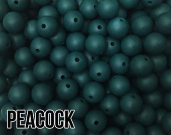 Cuentas de silicona de pavo real de 12 mm, 10-1000 unidades (también conocidas como verde azulado oscuro, turquesa o azul).