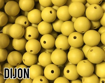Cuentas de silicona Dijon de 12 mm, de 5 a 1000 unidades (también conocidas como amarillo medio, amarillo verdoso o mostaza).