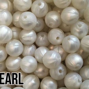 Silicone Beads, 12 mm Pearl Silicone Beads 10-1,000 (aka Metallic White) Beads Wholesale Silicone Beads