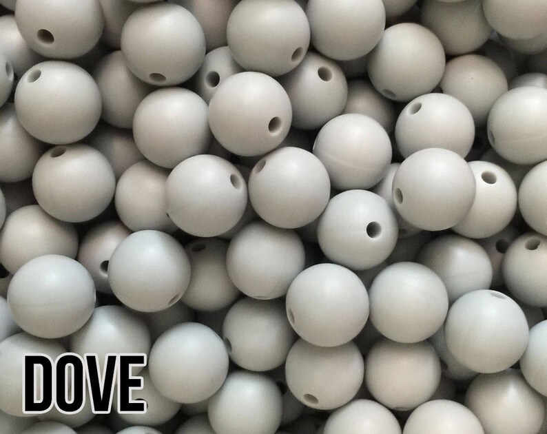 Silicone Beads, 15 mm Dove Silicone Beads 5-1,000 aka Light Grey Bulk Silicone Beads Wholesale image 1