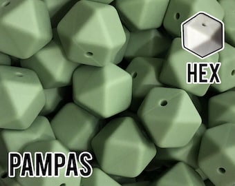 17 mm Hexagon Pampas Silicone Beads 5-1,000 (aka Sage Green, Light Green, Dusty Green)