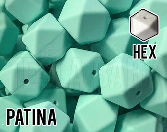 17 mm Hexagon Patina Silicone Beads 5-1,000 (aka bright teal, bright aqua, bright mint)