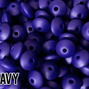Small Abacus Lentil Saucer Silicone Beads in Navy - 12 mm x 7 mm - Bulk Silicone Beads Wholesale - DIY Jewelry