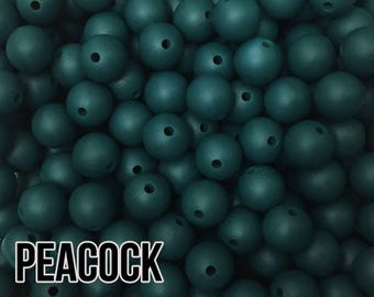 Cuentas de silicona con forma de pavo real de 15 mm, de 5 a 1000 unidades (también conocidas como verde azulado oscuro, turquesa o azul).