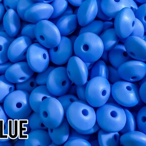 Small Abacus Lentil Saucer Silicone Beads in Blue - 12 mm x 7 mm - Bulk Silicone Beads Wholesale - DIY Jewelry