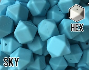 Cuentas hexagonales de silicona Sky de 17 mm, 5-1000 unidades (también conocidas como azul claro)