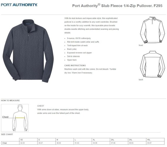 Port Authority Fleece Jacket Size Chart