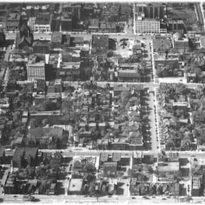 Black and white remastered photography.1936 - Brush Park viewed West from Beaubien.  Digital download