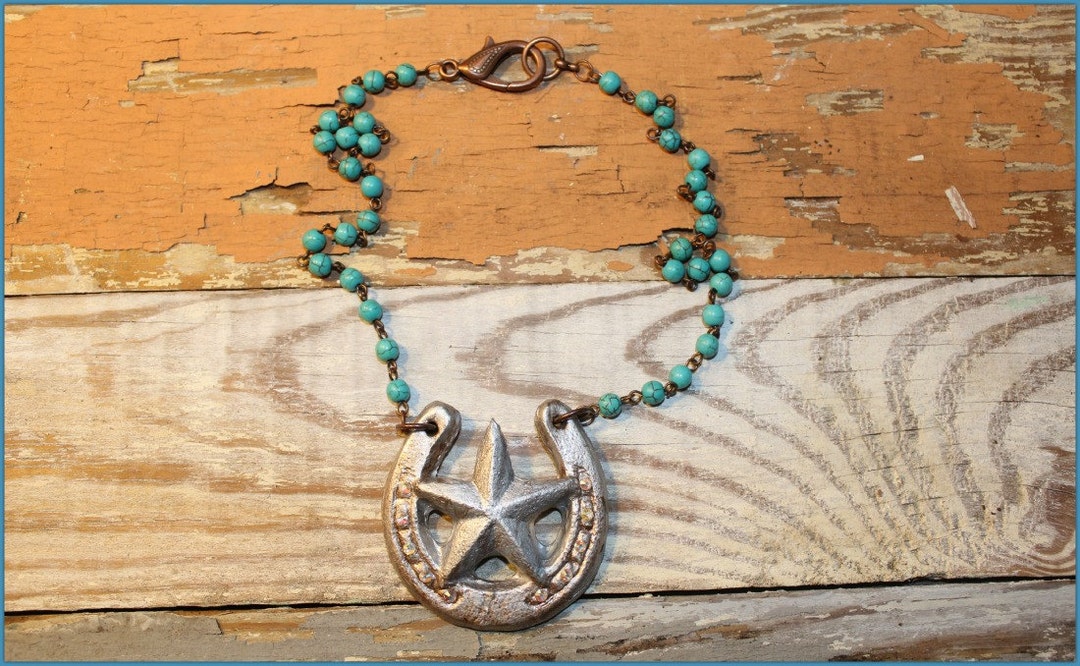 Star Bright Horseshoe Clay Horseshoe With Star on Turquoise Etsy