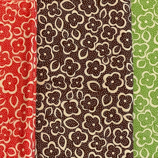 Katie Jump Rope Brown, Red, Green Posies by Densye Schmidt for Free Spirit Fabrics