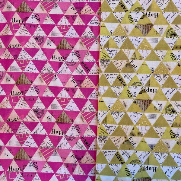 WISH “Collaged Triangles” by Carrie Bloomston for Windham Fabrics Pink or Green with subtle gold metallic by the FQ