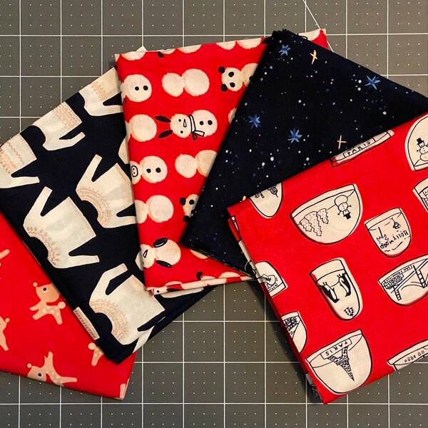 Jolly Darlings Ruby Star Society Metallic Accents Bundle of 5 XL FQ’s Choice of Colors Christmas Navy Blue & Red