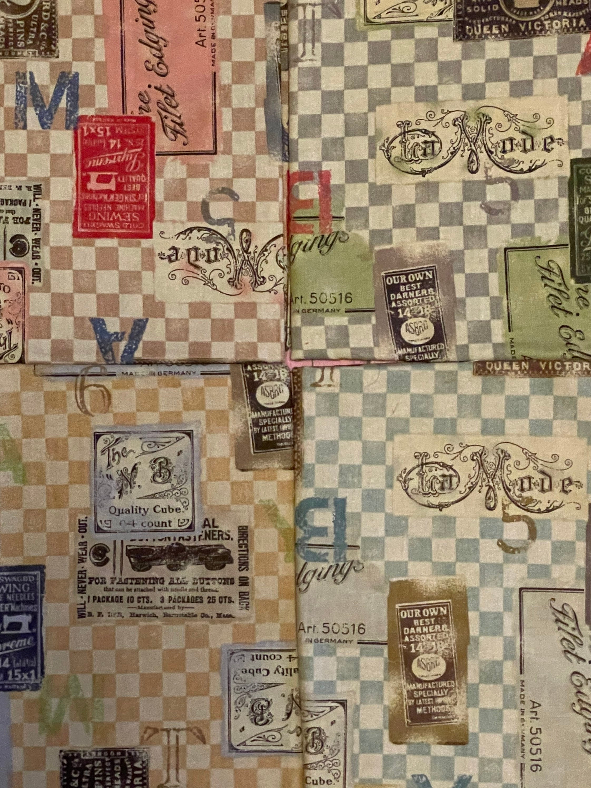 Vintage Art Store Sewing Notion Labels Checkerboard by Susan Etsy