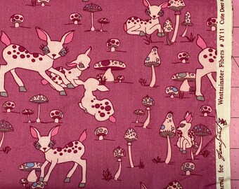 1 Fat Quarter Woodland Wonderland Fawns Mushrooms Fungi CUTE DEER /& SHROOMS JY11 Blue Jay McCarroll Free Spirit Quilting Sewing Fabric