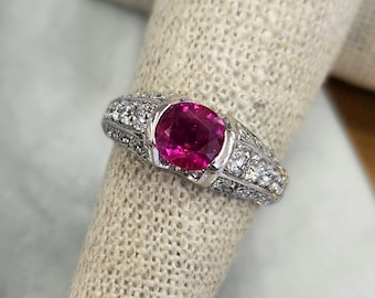 Platinum Burma Ruby Diamond Ring: Vintage Fine Jewelry, July Birthstone