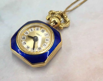 Antique 18K Gold Vania Royal Blue Enamel Pocket Watch