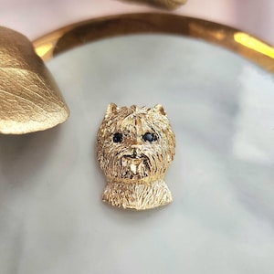 Adorable Vintage Terrier Dog Pendant - 14K Gold Charm with Sapphire Eyes