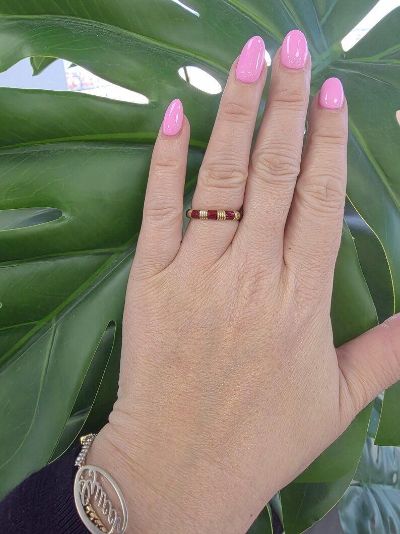 Vintage French 18k Gold Crimson Red Enamel and Gold Ring Band - Etsy