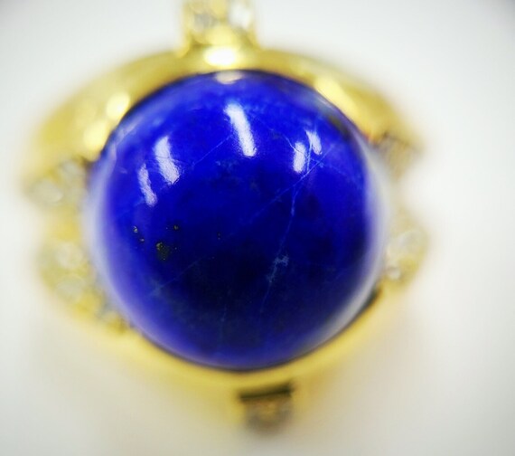 Vintage 18K YG Lapis Lazuli and Diamond Retro Ring - image 5