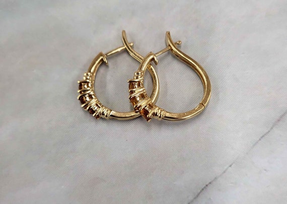 14K Yellow Gold Citrine Mini Hoops Earrings - image 3