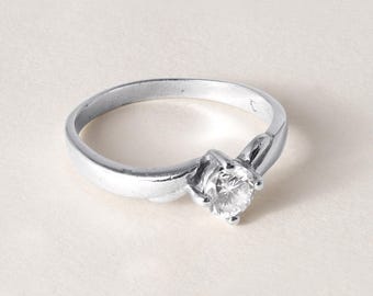 Vintage 1970s 0.38ct F/G vs Diamond Solitaire Wave Shank Ring Sz 6 Platinum