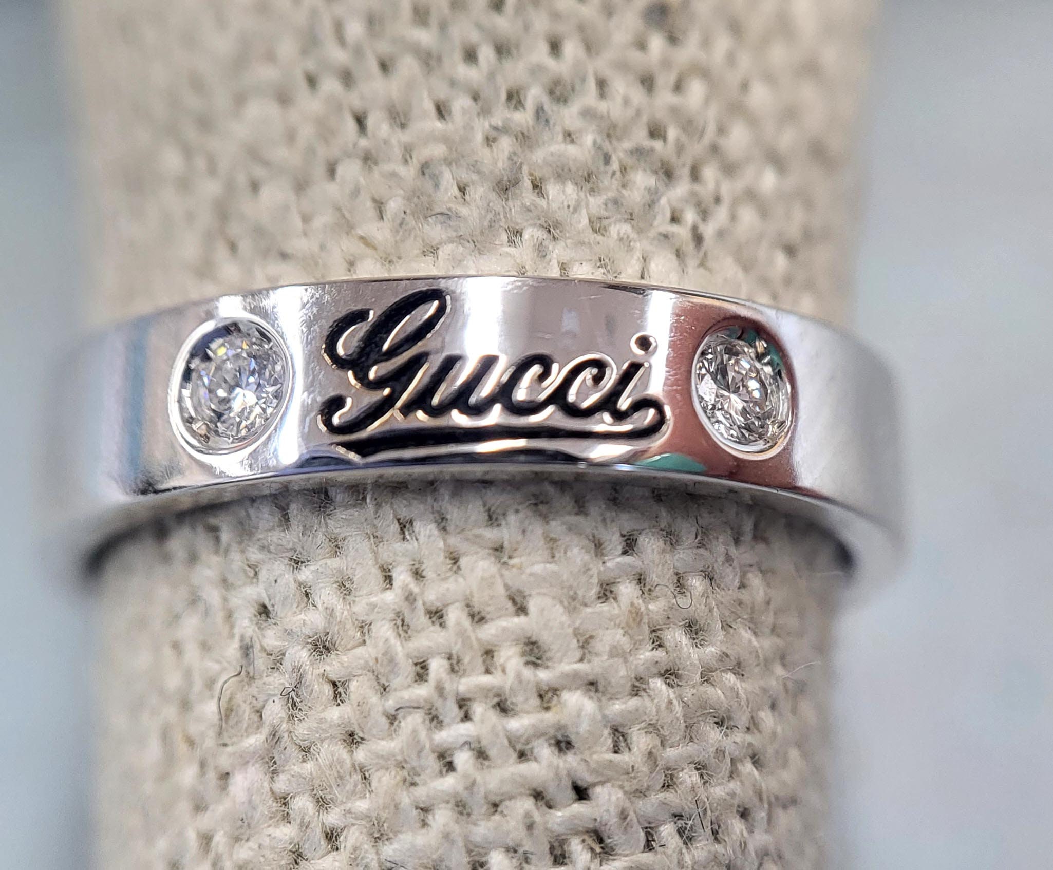 18K White Gold GUCCI Diamond Ring Band Etsy Ireland