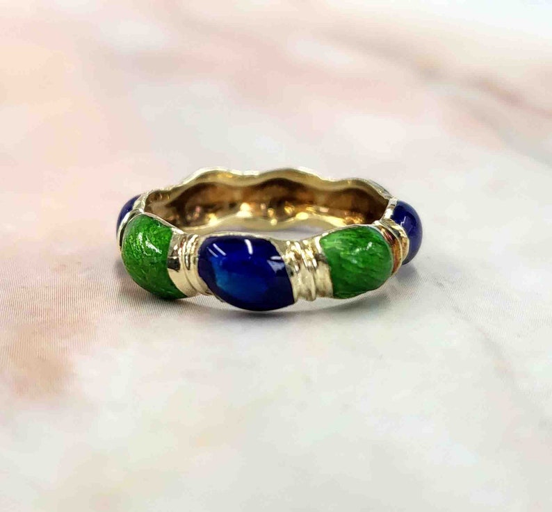 Vintage 14K MARTINE Green And Blue Enamel Ring Vintage 14K MARTINE Green And Blue Enamel Ring