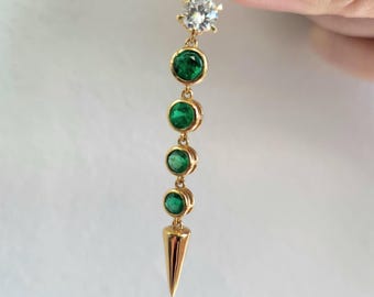 Nachlass kolumbianischer Smaragd und Diamant Spike Drop Anhänger Halskette 18k Gold