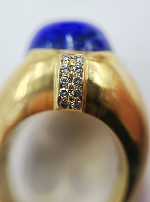 Vintage 18K YG Lapis Lazuli and Diamond Retro Ring - image 7