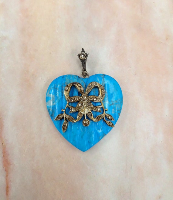 Heart For a Duchess! Antique Turquoise Heart And … - image 1