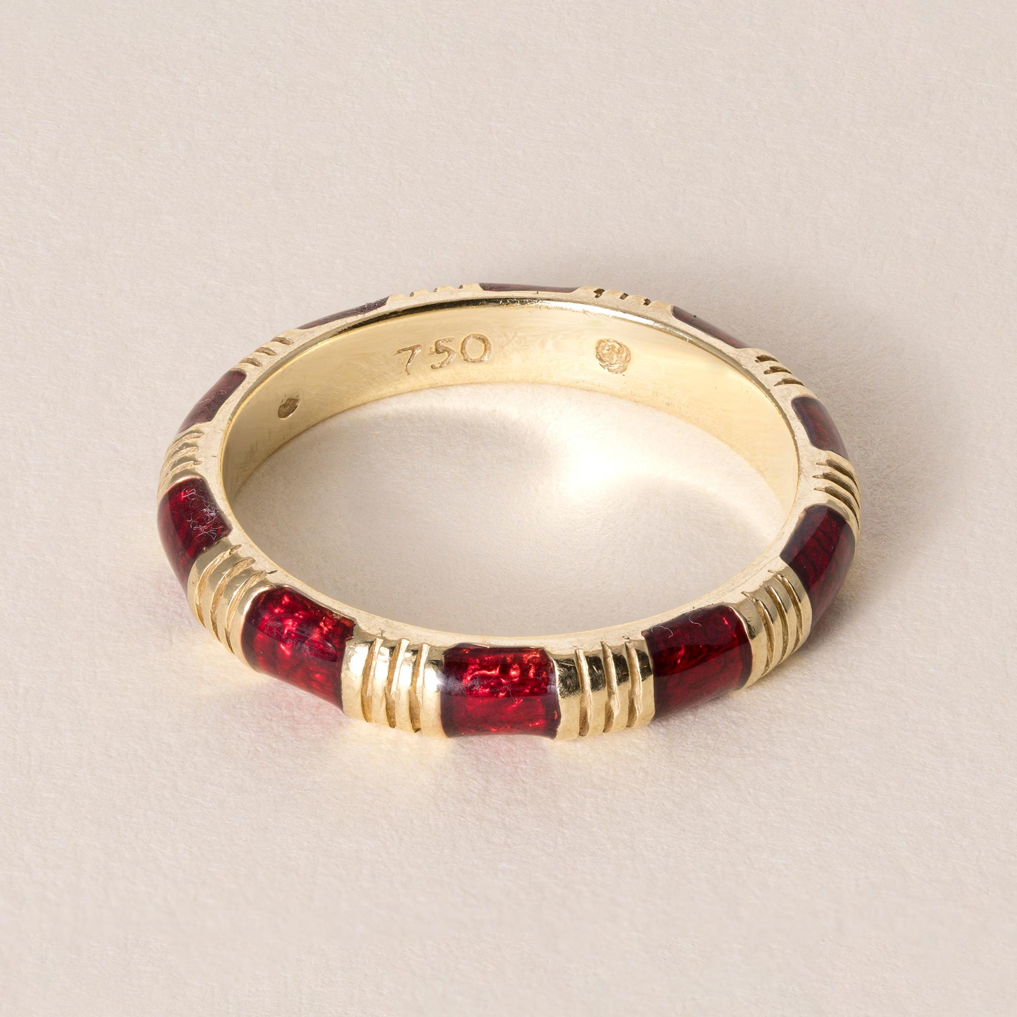 Vintage French 18k Gold Crimson Red Enamel and Gold Ring Band - Etsy