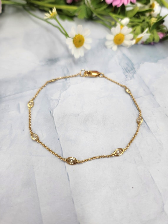 18K Gold Marquise Diamond Chain Link Bracelet