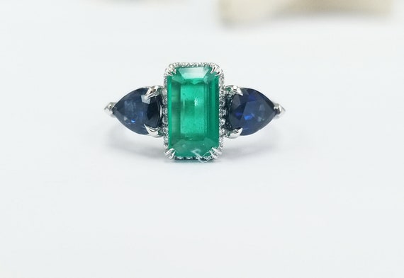 Platinum Green Emerald, Blue Sapphire and Diamond